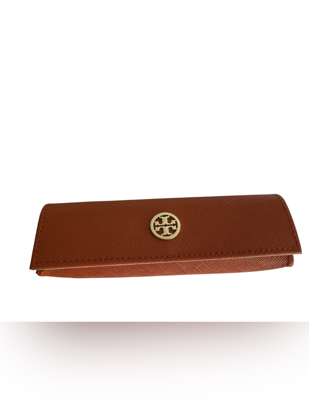 Tory Burch Burnt Orange Saffiano Leather Eyewear Case with Gold Logo